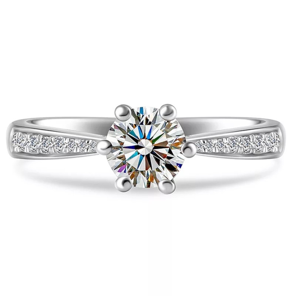 1 Carat CZ Diamond Platinum Plated Engagement Ring - Picture 2 of 8